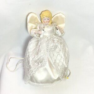 Christmas Tree Topper Lighted Angel Figurine White Silver 10in Trim A Tree